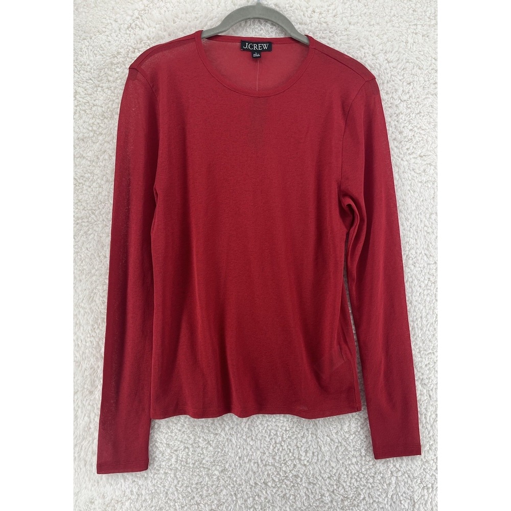 J. Crew Women's Sheer Long Sleeve‎ Top Size Large Red Semi Sheer Classic Chic